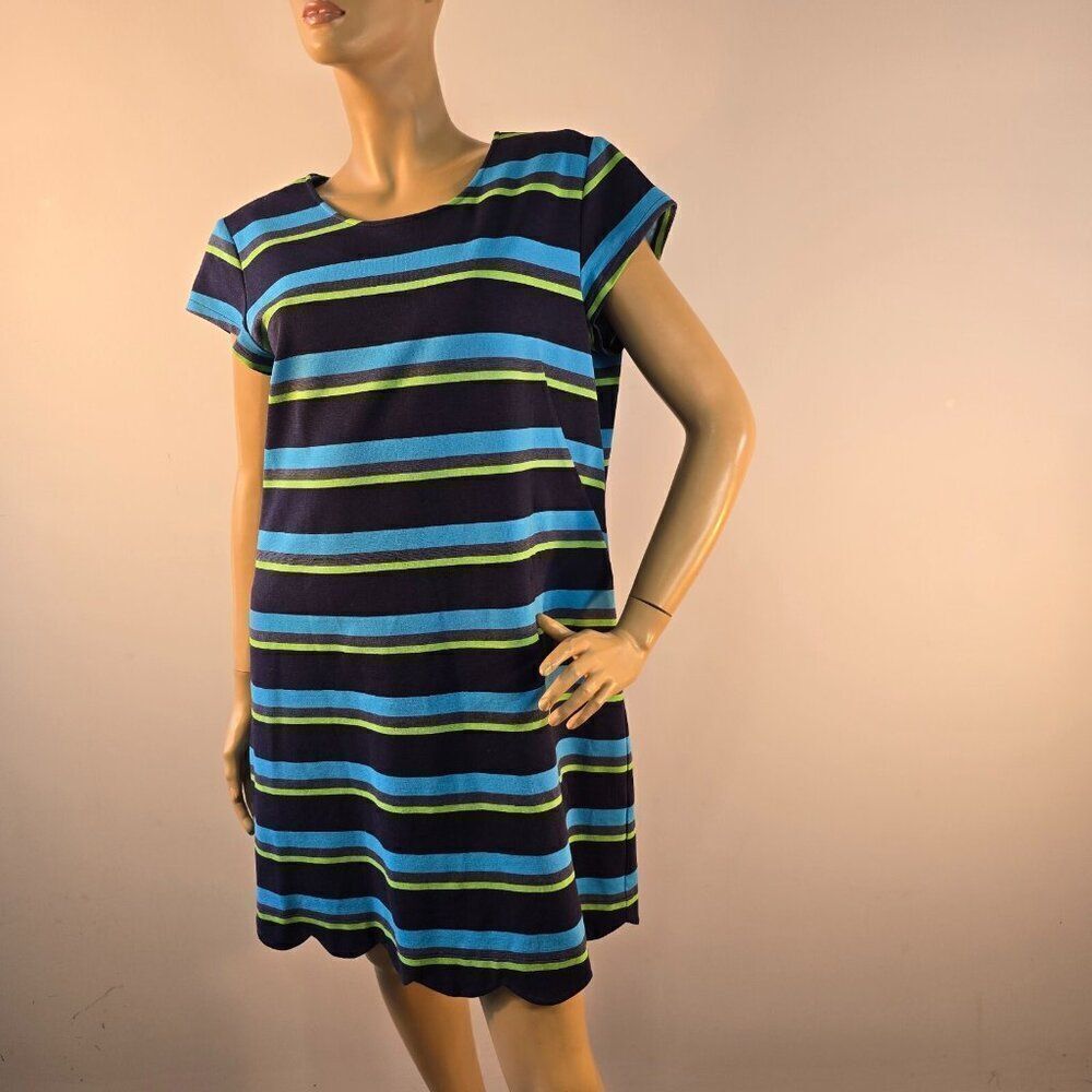 Sara Campbell Striped Shift Dress Women Sz XL Scalloped Hemline